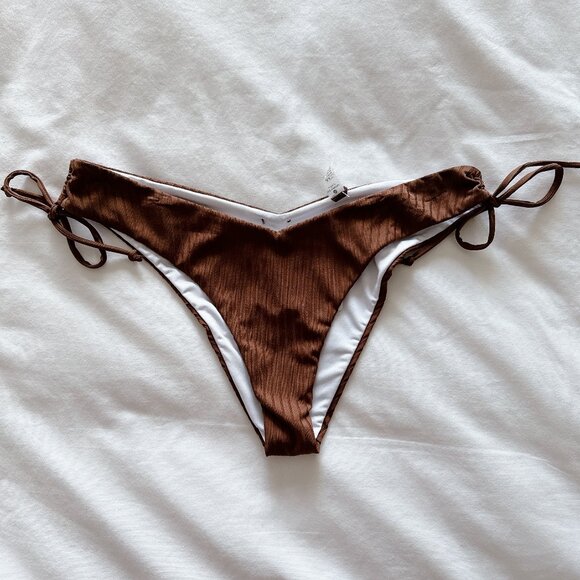 Skinny Dip Suntan Ribbed Bikini Set Large women’s NWT brown scoop bathing suit - Picture 10 of 16